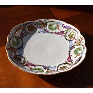 Antique Crown Saxe Germany Hand Painted 11" Acanthus Plate Gilt Porcelain